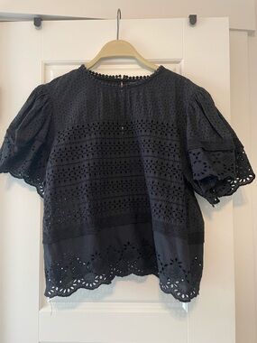 Topshop Black Eyelet Puff Sleeve Blouse
